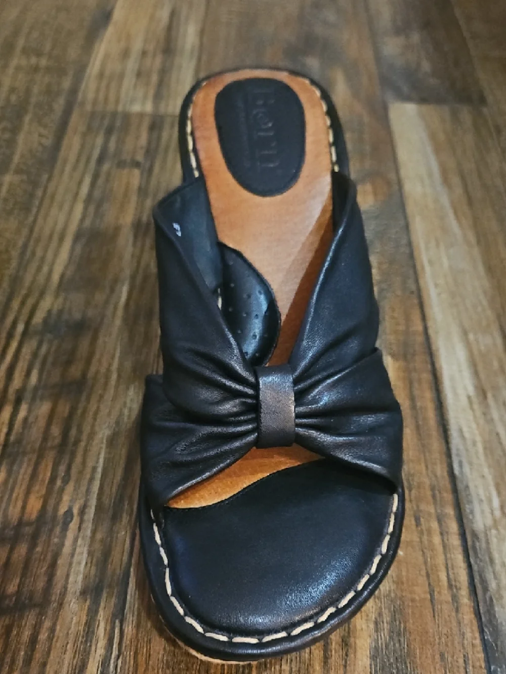 Born Black Leather Knot Wedge Sandals‎